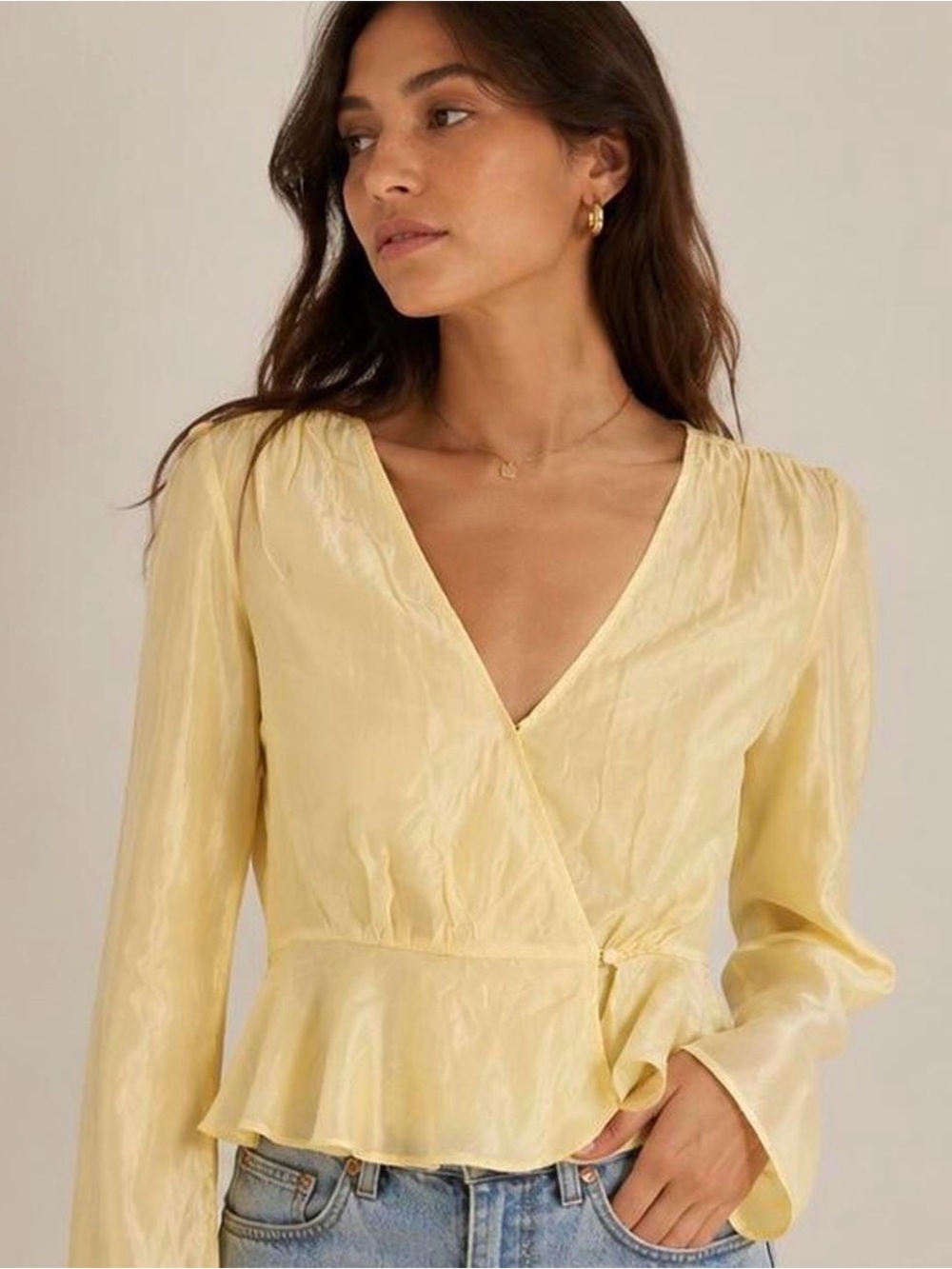 Women's Yellow Wrap Blouse Top